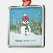 かわいい雪だるま | メリークリスマスと新年おめでとう メタルオーナメント (左)