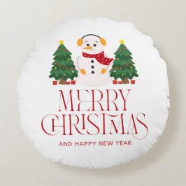 かわいい雪だるま メリークリスマス クッションカバー ラウンドクッション
