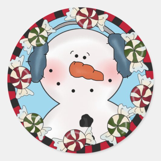 かわいい雪だるま ラウンドシール (正面)