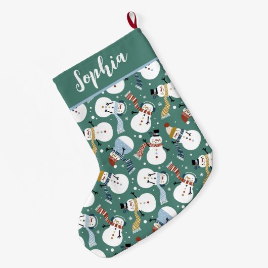 かわいい雪だるま ラージクリスマスストッキング (裏面 (吊り時))