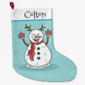 かわいい雪だるま ラージクリスマスストッキング (正面)