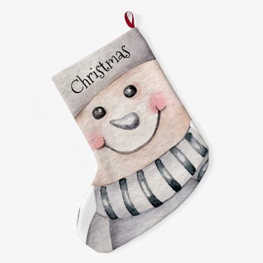 かわいい雪だるま ラージクリスマスストッキング (裏面 (吊り時))