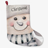 かわいい雪だるま ラージクリスマスストッキング (正面)