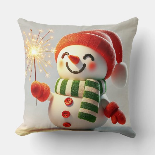 かわいい雪だるま 冬の休日 クリスマス クッション (正面)