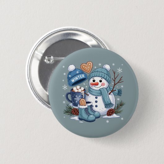 かわいい雪だるま 冬の雰囲気 クリスマス ホリデー 缶バッジ (正面&裏面)
