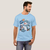 かわいい雪だるま 冬の雰囲気 クリスマス ホリデー Tシャツ (正面フル)