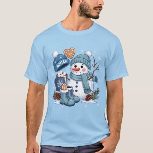 かわいい雪だるま 冬の雰囲気 クリスマス ホリデー Tシャツ (正面)