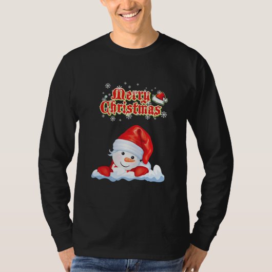 かわいい雪だるま 冬 メリークリスマス 2021 Tシャツ (正面)
