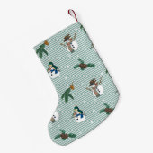 かわいい雪だるま。名前でカスタマイズ可能。 スモールクリスマスストッキング (裏面 (吊り時))