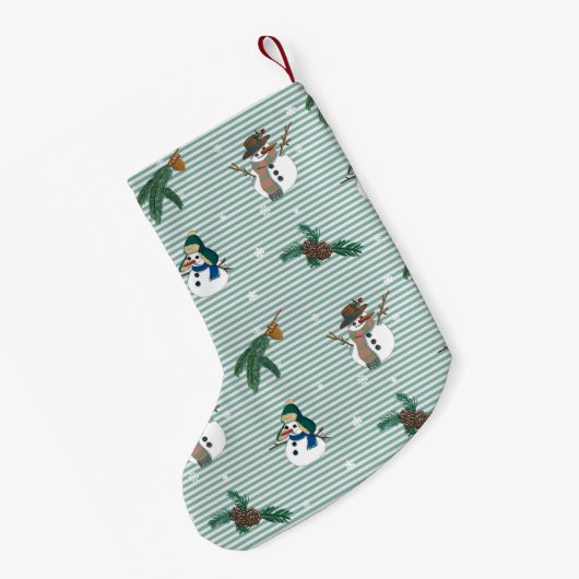 かわいい雪だるま。名前でカスタマイズ可能。 スモールクリスマスストッキング (裏面 (吊り時))