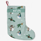 かわいい雪だるま。名前でカスタマイズ可能。 スモールクリスマスストッキング (正面)