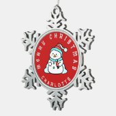 かわいい雪だるま（名前） | レッド スノーフレークピューターオーナメント (右)