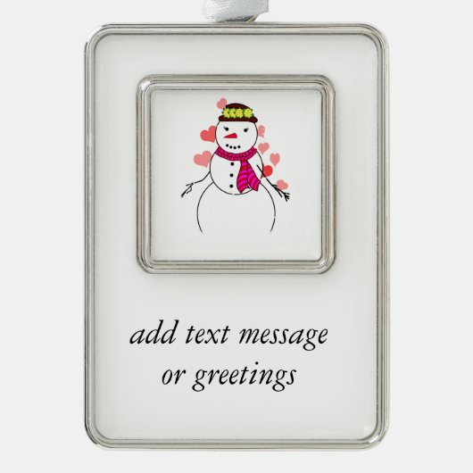 かわいい雪だるま（女の子） - Little 気のあるそぶりをした Sweetheart シルバープレートフレームオーナメント (正面)