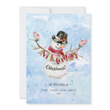 かわいい雪だるま　水彩画　メリークリスマス