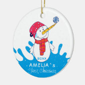 かわいい雪だるま 赤ちゃんの初めてのクリスマス セラミックオーナメント (左)
