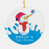かわいい雪だるま 赤ちゃんの初めてのクリスマス セラミックオーナメント (裏面)