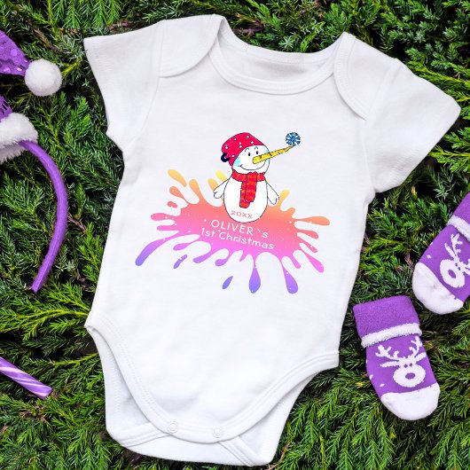 かわいい雪だるま 赤ちゃんの初めてのクリスマス ベビー服 ベビーボディスーツ