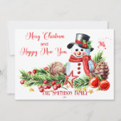 かわいい雪だるま 赤と白の特別なプレゼント シーズンカード (正面)