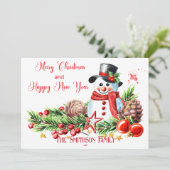 かわいい雪だるま 赤と白の特別なプレゼント シーズンカード (スタンド正面)