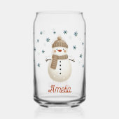 かわいい雪だるま 雪の結晶のイラスト 名前 クリスマス ガラス缶 (正面)