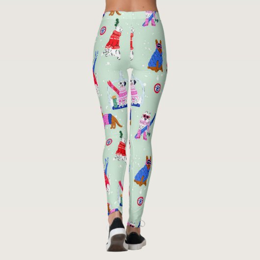 かわいい雪に覆われた犬のプリントの女性用運動服 レギンス (裏面)