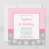かわいい雪のかけら冬のオーネダーランド写真ピンクグレー 招待状 (裏面)