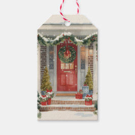 かわいい雪のクリスマスのポーチ ギフトタグ