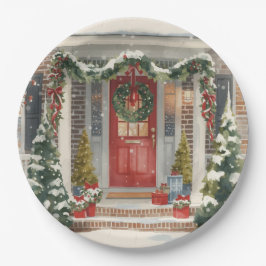 かわいい雪のクリスマスのポーチ ペーパープレート