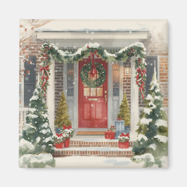 かわいい雪のクリスマスのポーチ マグネット