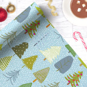 かわいい雪のクリスマスツリーズホリデー ラッピングペーパー