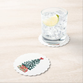 かわいい雪のクリスマスツリー ペーパーコースター