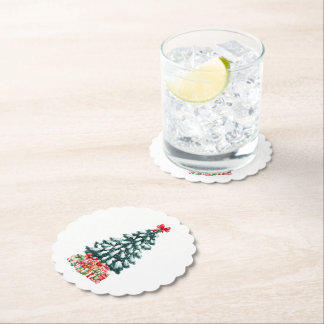かわいい雪のクリスマスツリー ペーパーコースター