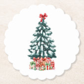 かわいい雪のクリスマスツリー ペーパーコースター (正面)