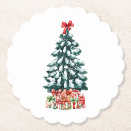 かわいい雪のクリスマスツリー ペーパーコースター