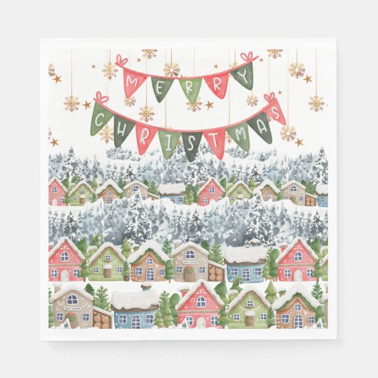 かわいい雪のクリスマスビレッジ スタンダードランチョンナプキン (正面)