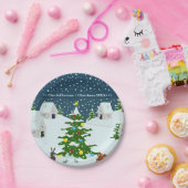 かわいい雪のクリスマスビレッジ ペーパープレート (パーティー)