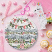 かわいい雪のクリスマスビレッジ ペーパープレート (パーティー)