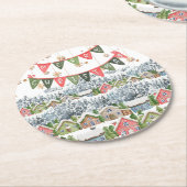 かわいい雪のクリスマスビレッジ ラウンドペーパーコースター (アングル)