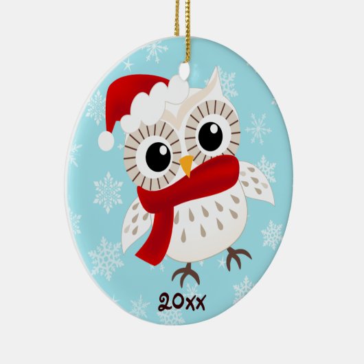かわいい雪のフクロウのクリスマスのオーナメント セラミックオーナメント (右)