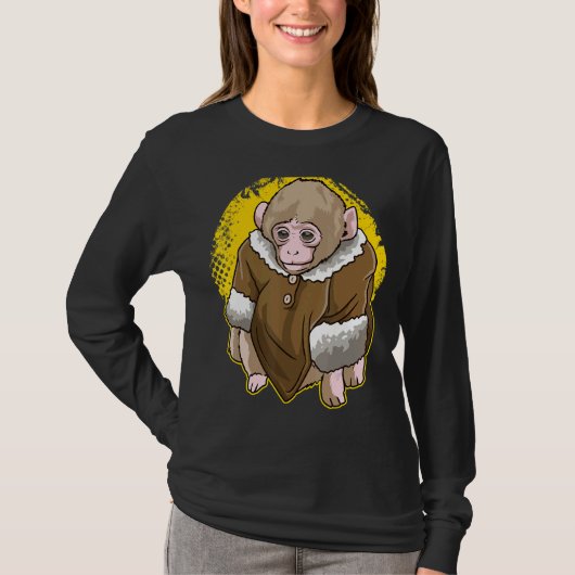 かわいい雪のマカク猿コートを着たミーム Tシャツ (正面)