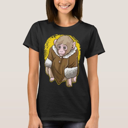 かわいい雪のマカク猿コートを着たミーム Tシャツ (正面)