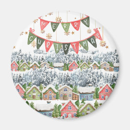 かわいい雪のメリークリスマスビレッジ マグネット