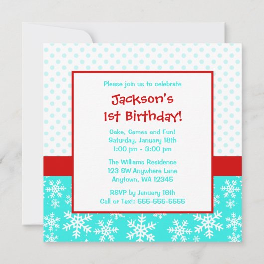 かわいい雪の冬のオンダーランドフォトティール（緑がかった色）レッド 招待状 (裏面)