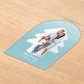 かわいい雪の冬のクリスマスツリーの形の写真 アクリル招待状 (レイダウン)