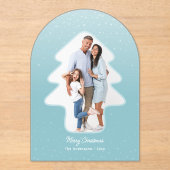 かわいい雪の冬のクリスマスツリーの形の写真 アクリル招待状 (正面)