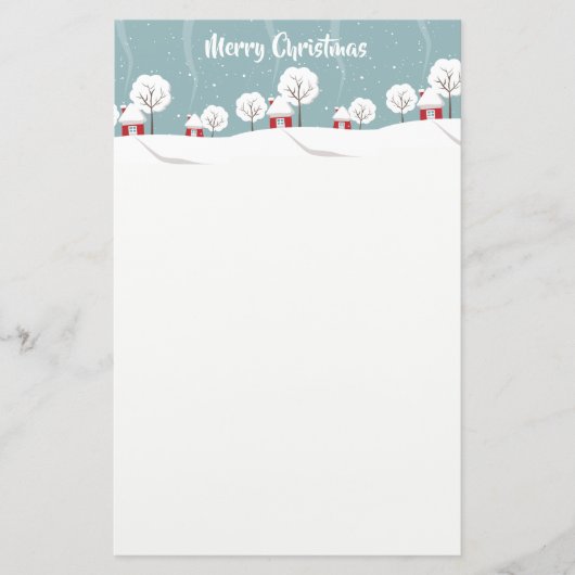 かわいい雪の家と木々のクリスマス 便箋 (正面)
