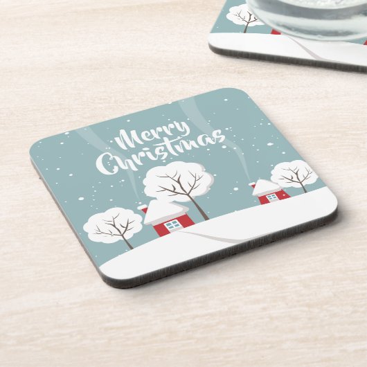 かわいい雪の家と木のクリスマス コースター (左側)
