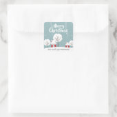 かわいい雪の家と木のクリスマス スクエアシール (バッグ)