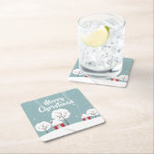 かわいい雪の家と木のクリスマス スクエアペーパーコースター (インサイチュ)