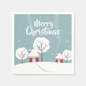かわいい雪の家と木のクリスマス スタンダードカクテルナプキン (正面)